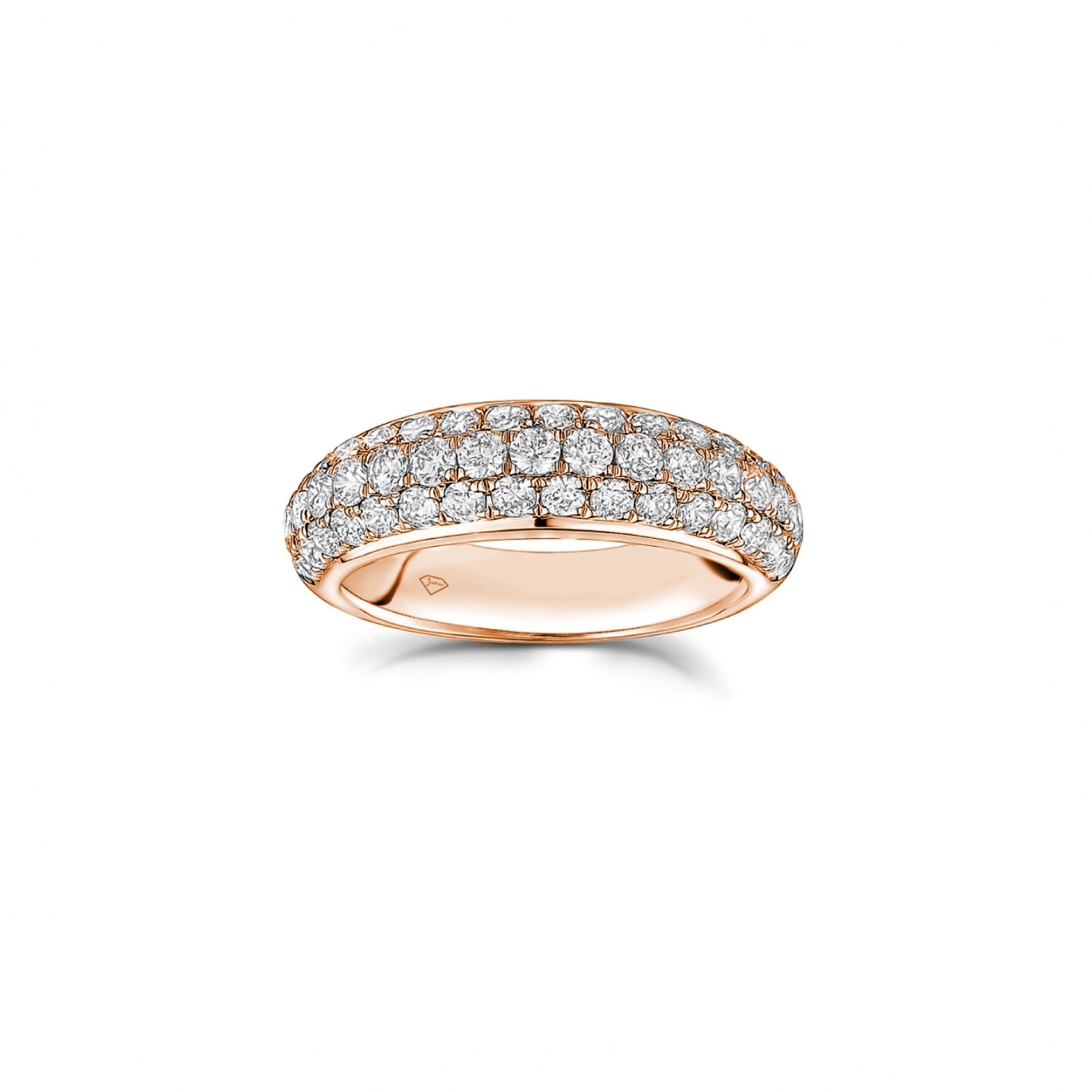 Three-Row Diamond Pavé Domed Ring in Rose Gold
