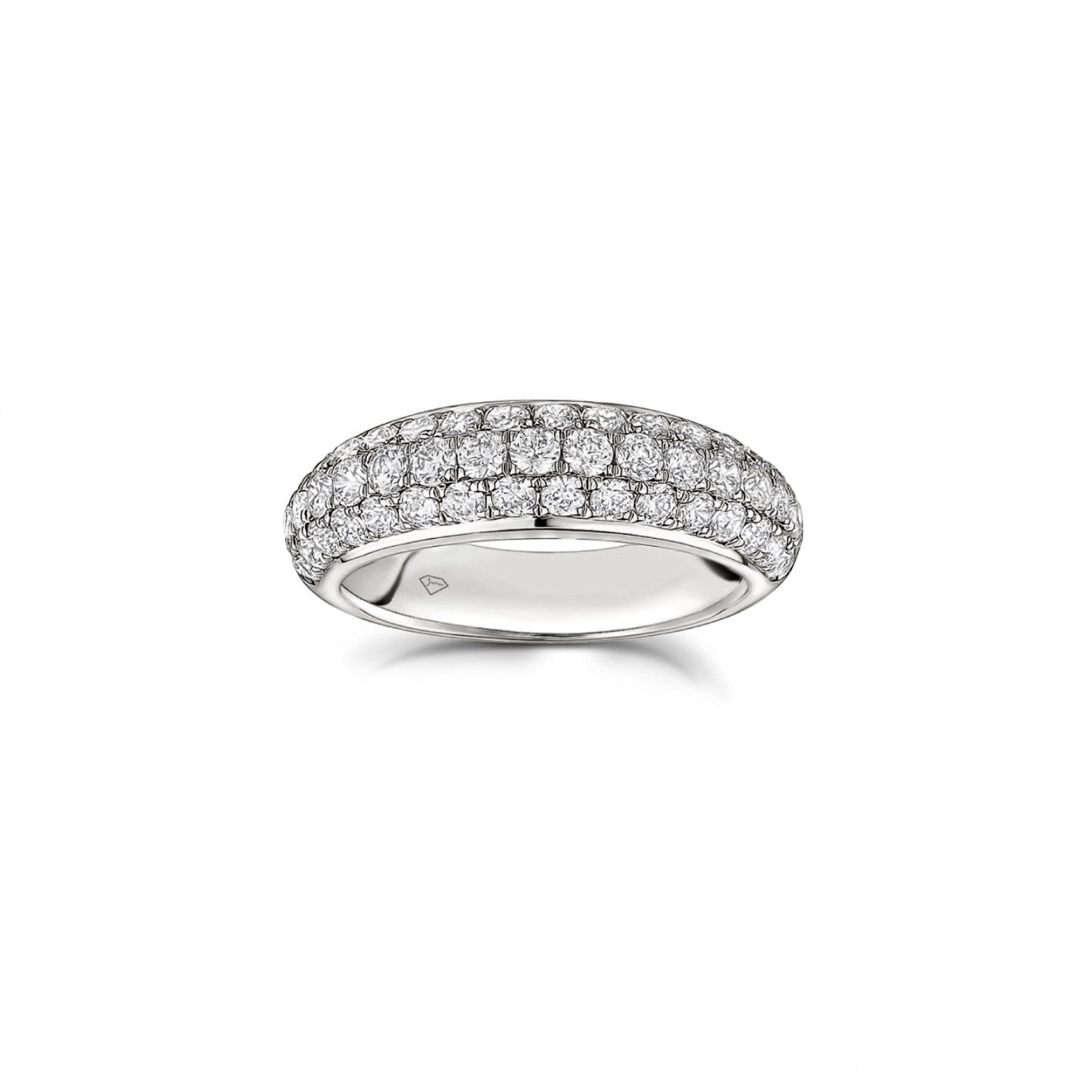 Three-Row Diamond Pavé Domed Ring in White Gold