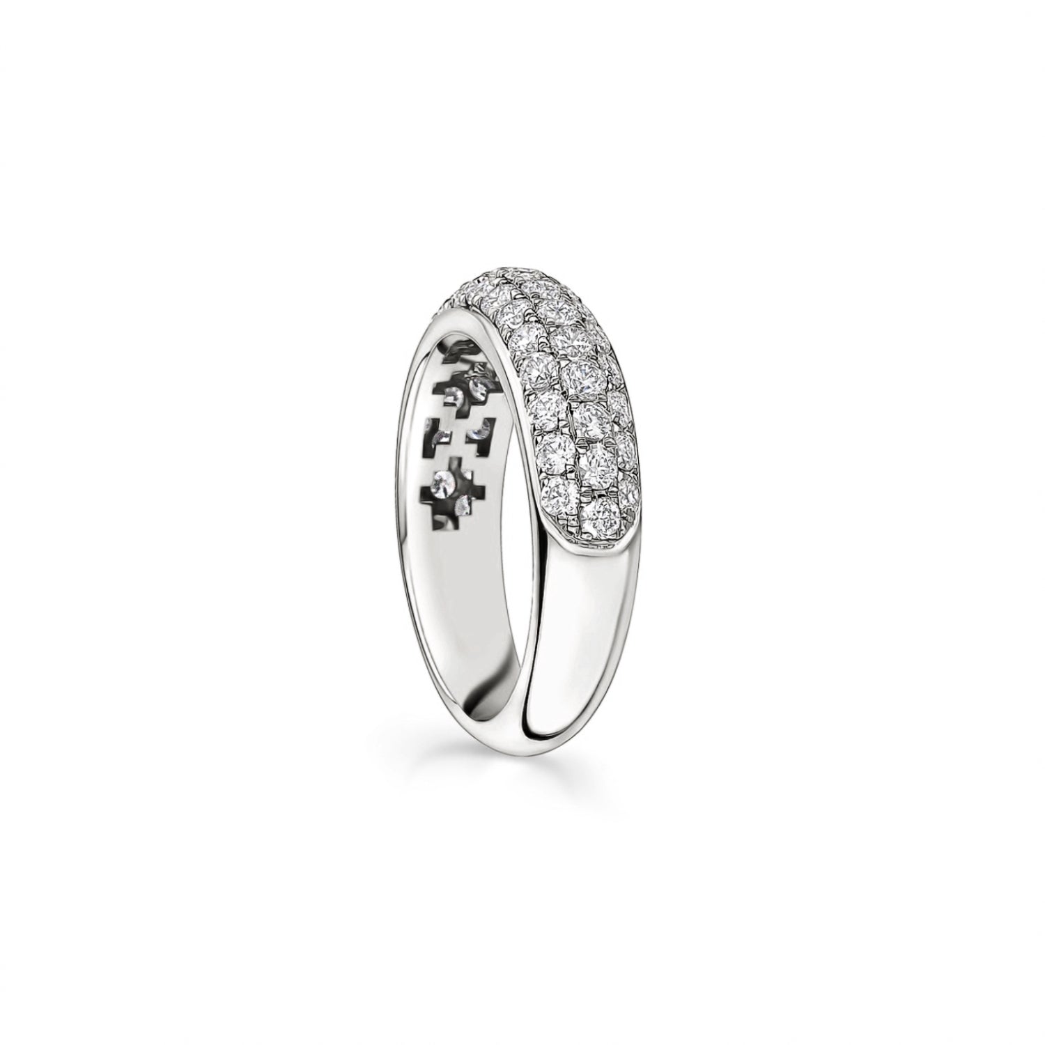 Three-Row Diamond Pavé Domed Ring in White Gold Side View