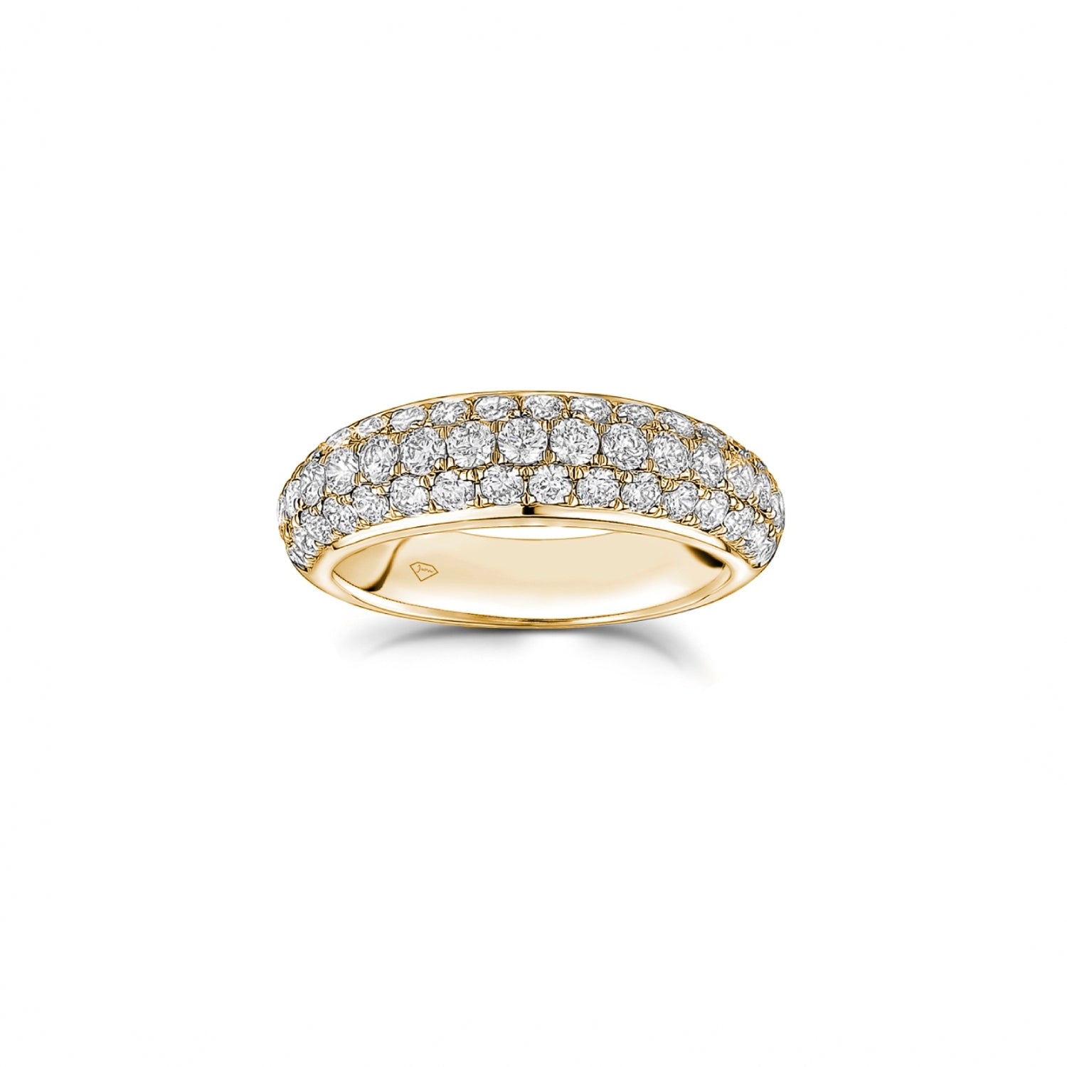 Three-Row Diamond Pavé Domed Ring in Yellow Gold