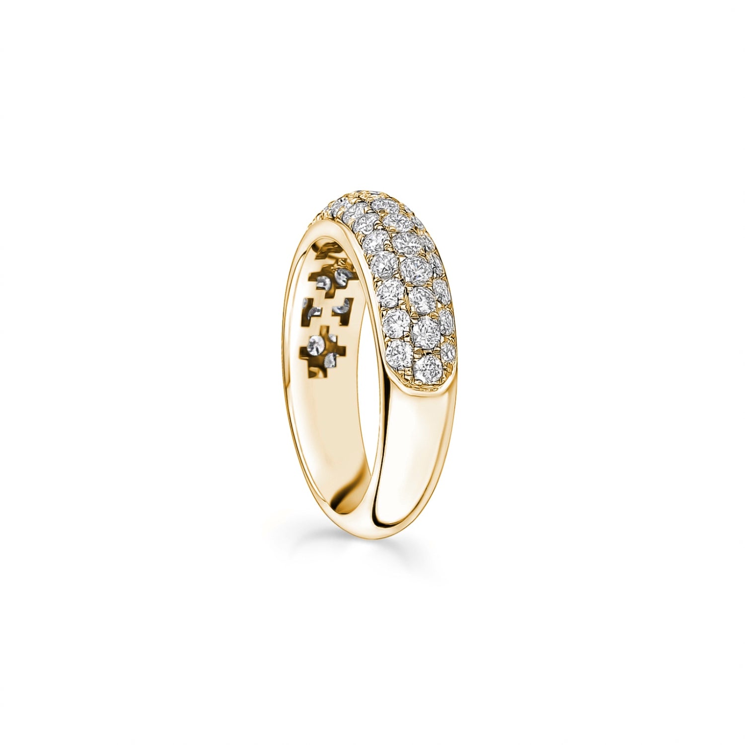 Three-Row Diamond Pavé Domed Ring in Yellow Gold Side View