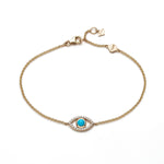 Turquoise and Diamond Pavé Evil Eye Bracelet in Yellow Gold