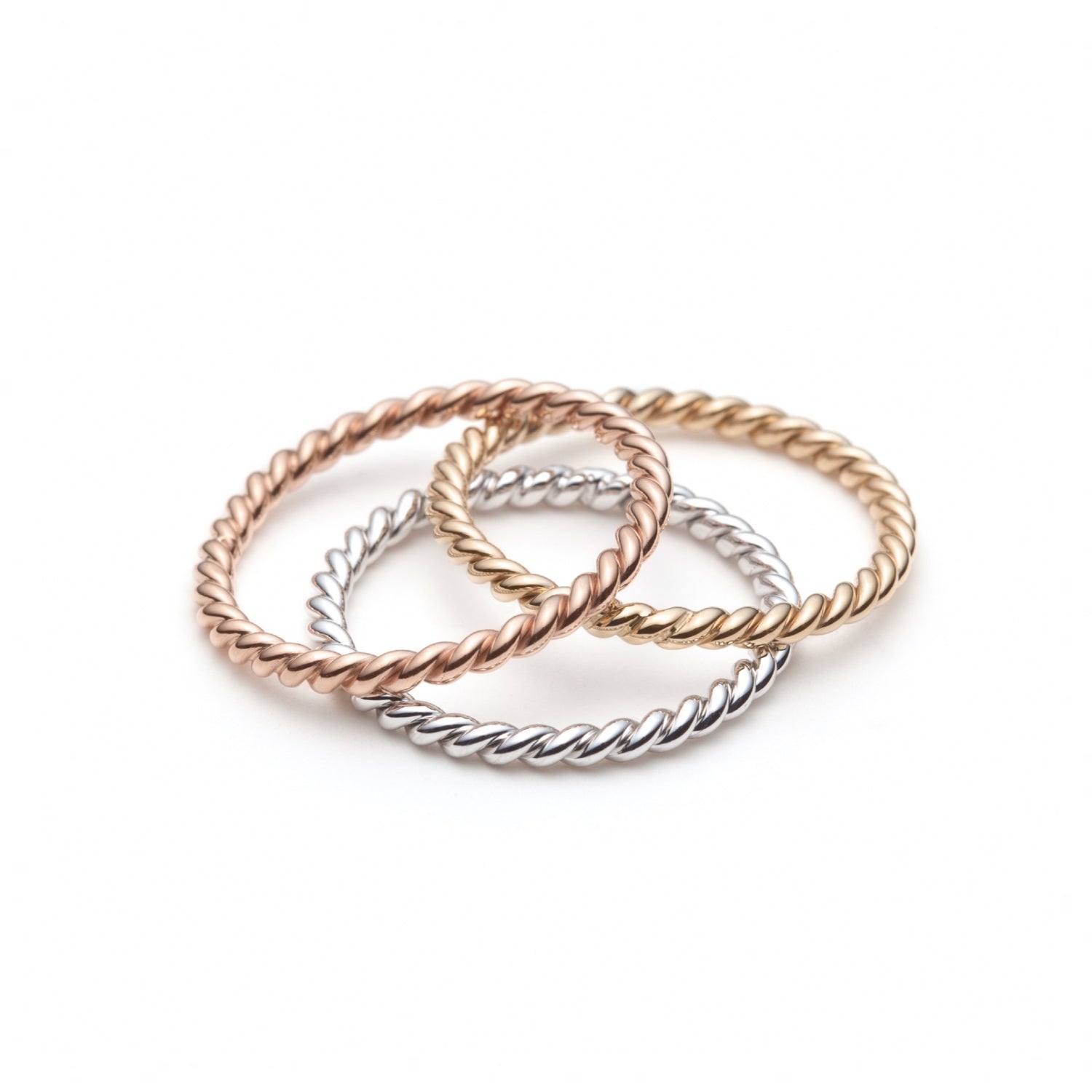 Twisted Stackable Ring in Yellow, White and Rose Gold