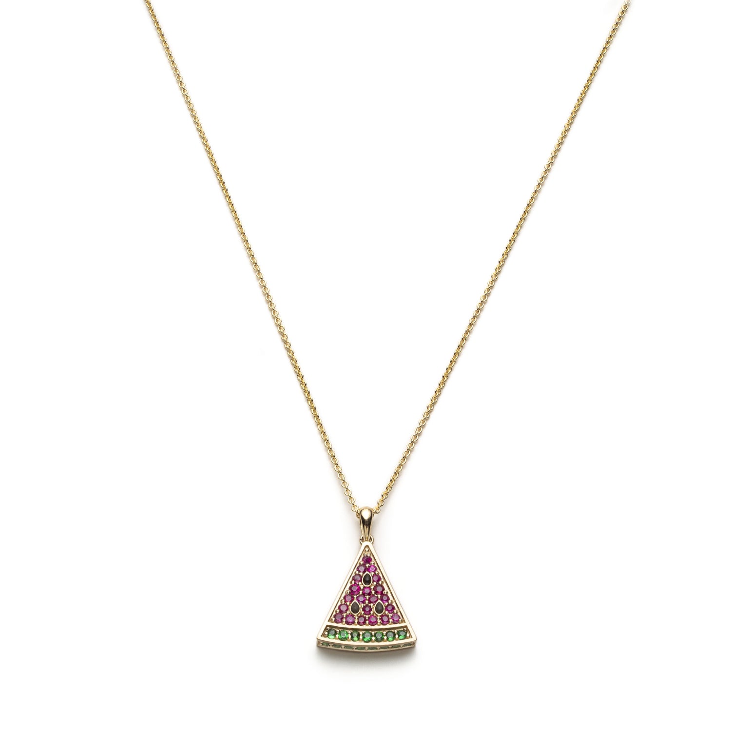 Watermelon Slice Ruby and Tsavorite Pavé Necklace