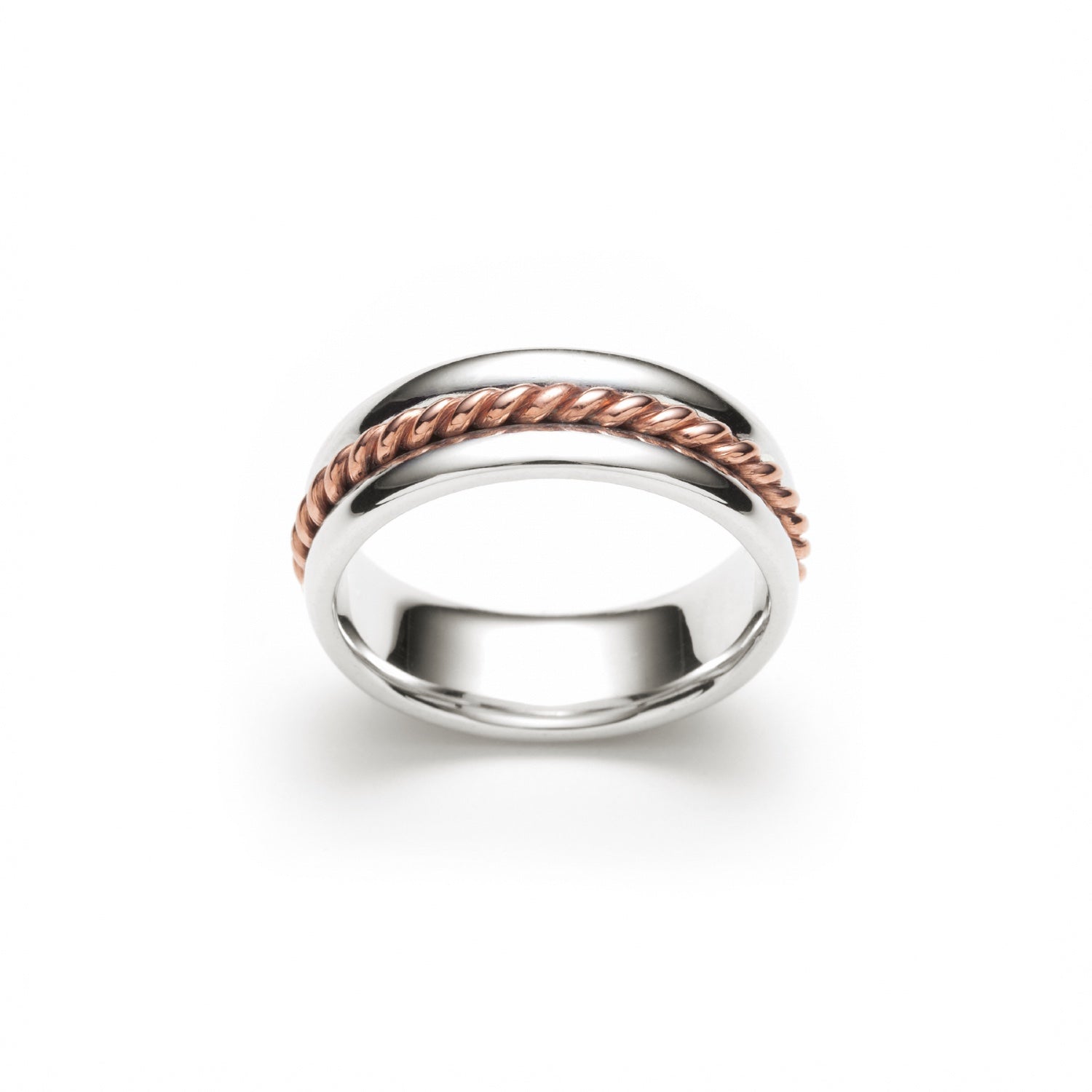 Wide Twist Polished Finish 8-9 mm Mixed Metal Wedding Band in Rose and White Gold