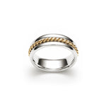 Wide Twist Polished Finish 8-9 mm Mixed Metal Wedding Band in Yellow and White Gold