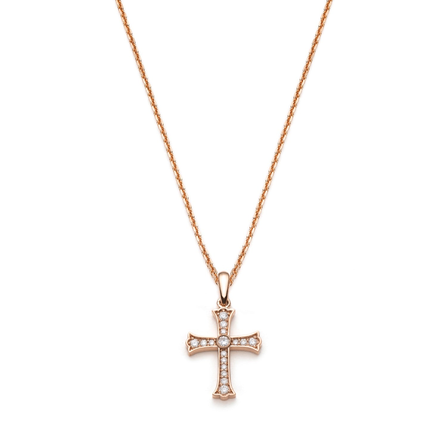 Khachkar diamond Armenian cross pendant necklace in rose gold