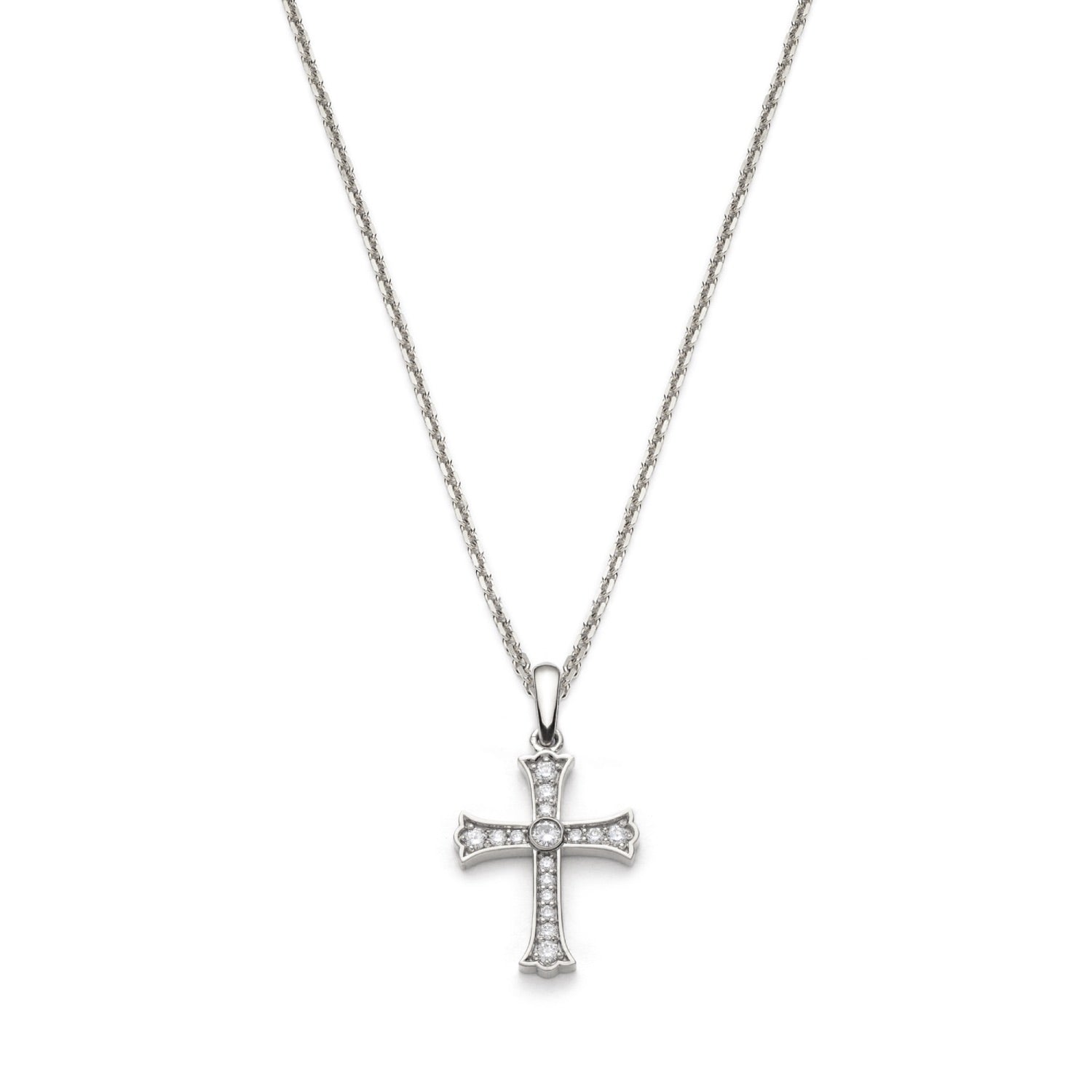Khachkar diamond Armenian cross pendant necklace in white gold