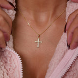 Khachkar diamond Armenian cross pendant necklace worn on neck