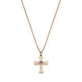 Khachkar Armenian cross pendant with sapphire accent in rose gold