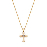 Khachkar Armenian cross pendant with sapphire accent in yellow gold