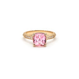 Lepia ring with a cushion-shaped pink tourmaline set in 14K yellow gold.