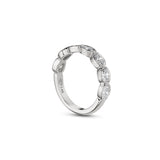 Side profile of an oval-shaped lab-grown diamond bezel half-eternity ring in white gold, showing the settings and polished band.