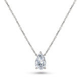Pear-shaped lab-grown diamond in a white gold prong setting, suspended from a fine cable chain.