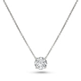 Round brilliant-cut lab-grown diamond in a white gold prong setting, suspended from a fine cable chain.