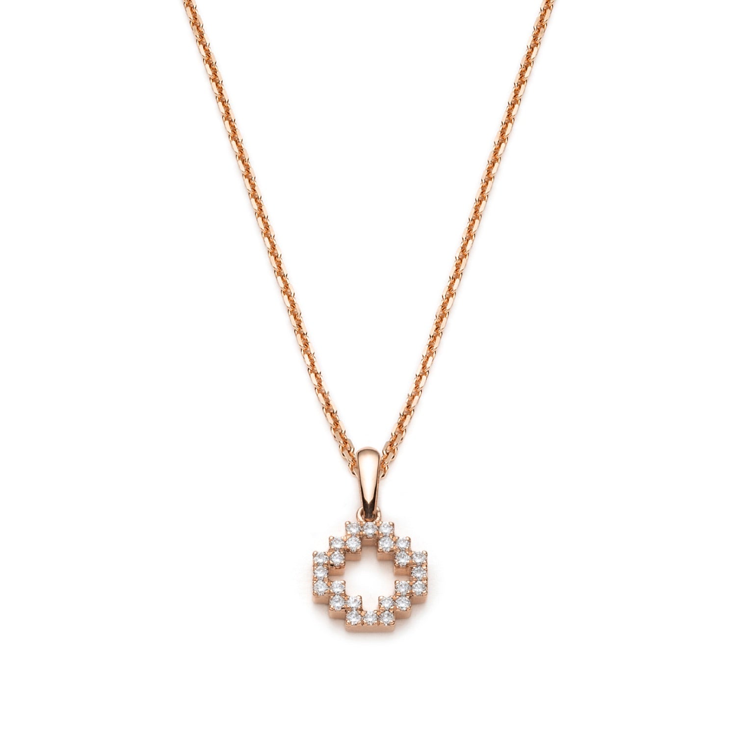 Step motif diamond pavé pendant necklace in rose gold