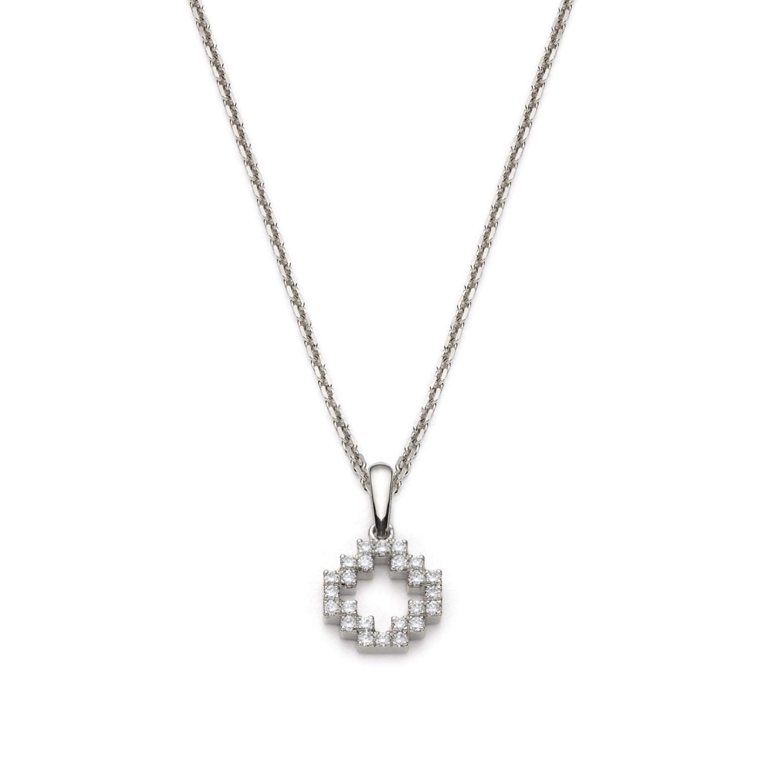 Step motif diamond pavé pendant necklace in white gold