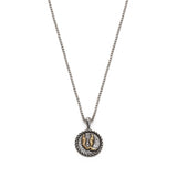 Trchnakir Armenian initial necklace in 18k yellow gold and sterling silver, with a textured medallion and twisted rope border.