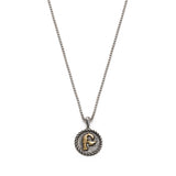 Bird-shaped Armenian initial in 18k yellow gold on a round sterling silver medallion, suspended from a silver chain.