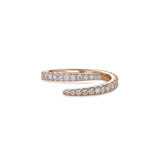 Wrap-around diamond pavé pinky ring in rose gold, featuring an open design with two curved diamond-set ends.