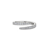 Wrap-around diamond pavé pinky ring in white gold, featuring an open design with two curved diamond-set ends.