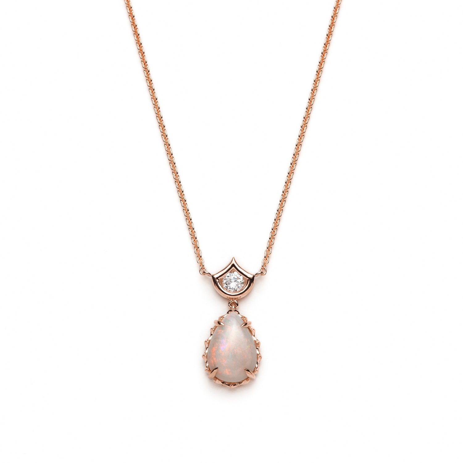 Lepi Pear-Shaped Opal and Diamond Necklace in Rose Gold