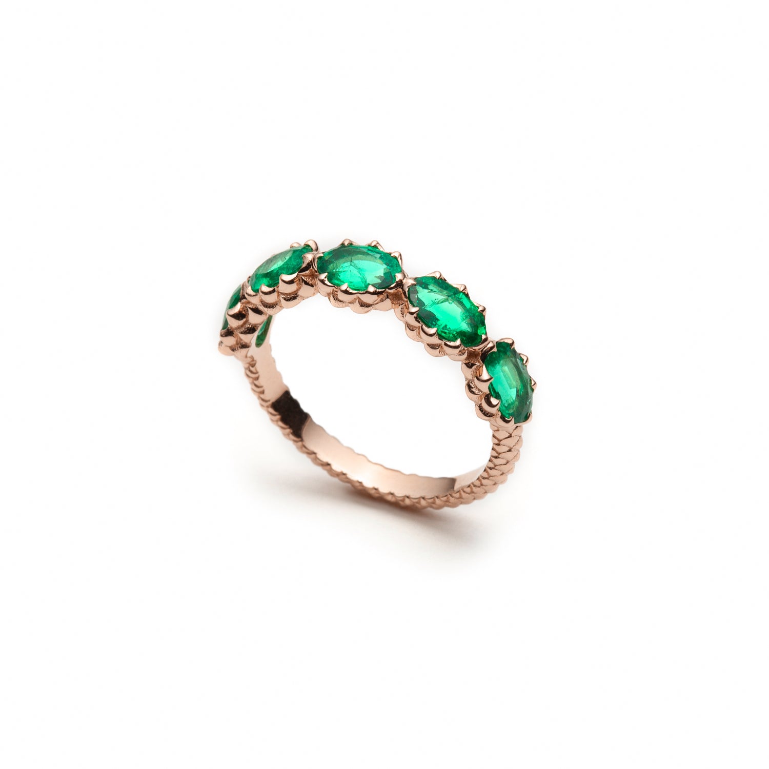 Lepia Oval Emerald Five-Stone Ring in Rose Gold Side View