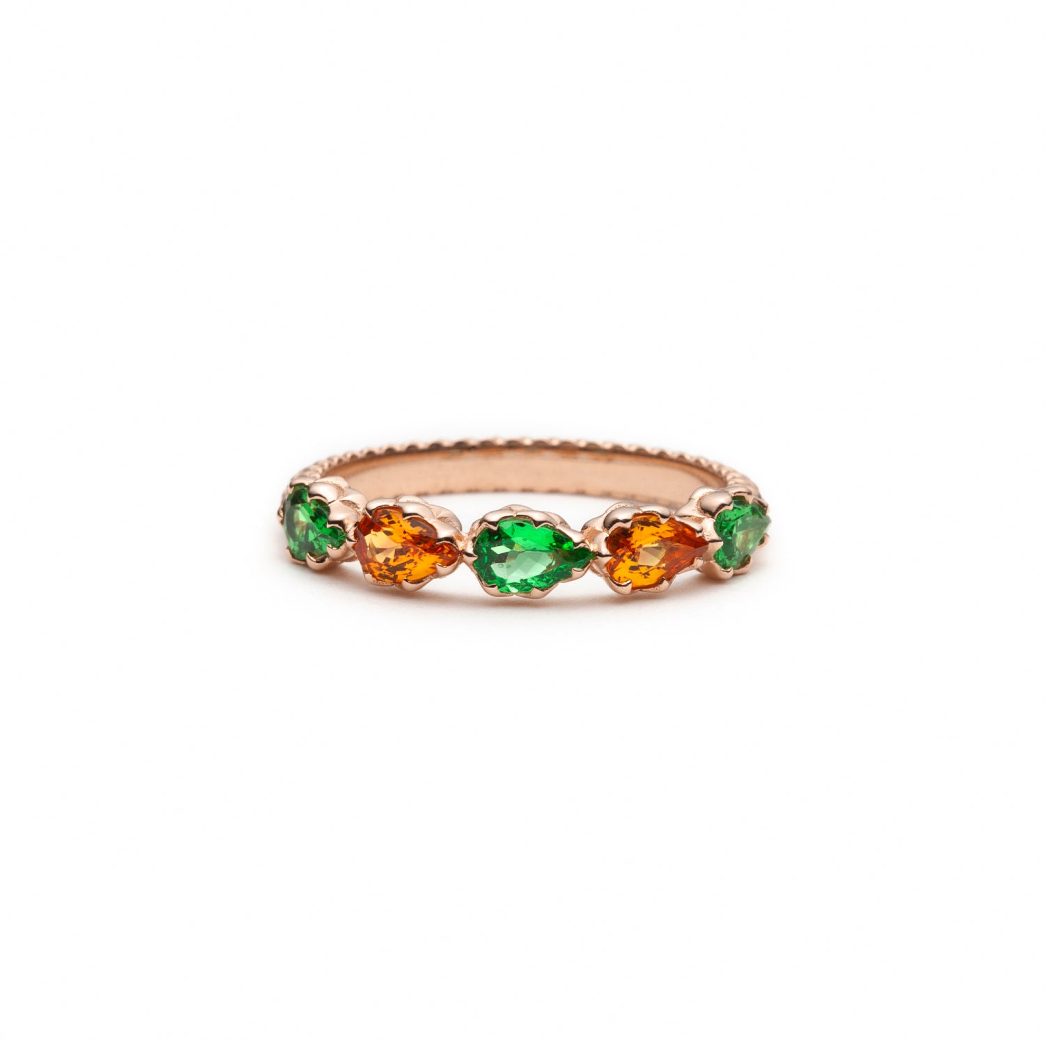 Lepia Pear-Shaped Orange and Green Sapphire Five-Stone Ring in Rose Gold