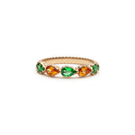Lepia Pear-Shaped Orange and Green Sapphire Five-Stone Ring in Yellow Gold
