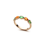 Lepia Pear-Shaped Orange and Green Sapphire Five-Stone Ring in Yellow Gold Side View
