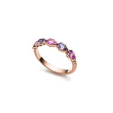 Lepia Pear-Shaped Pink and Purple Sapphire Five-Stone Ring in Rose Gold Side View