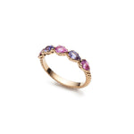 Lepia Pear-Shaped Pink and Purple Sapphire Five-Stone Ring in Yellow Gold Side View
