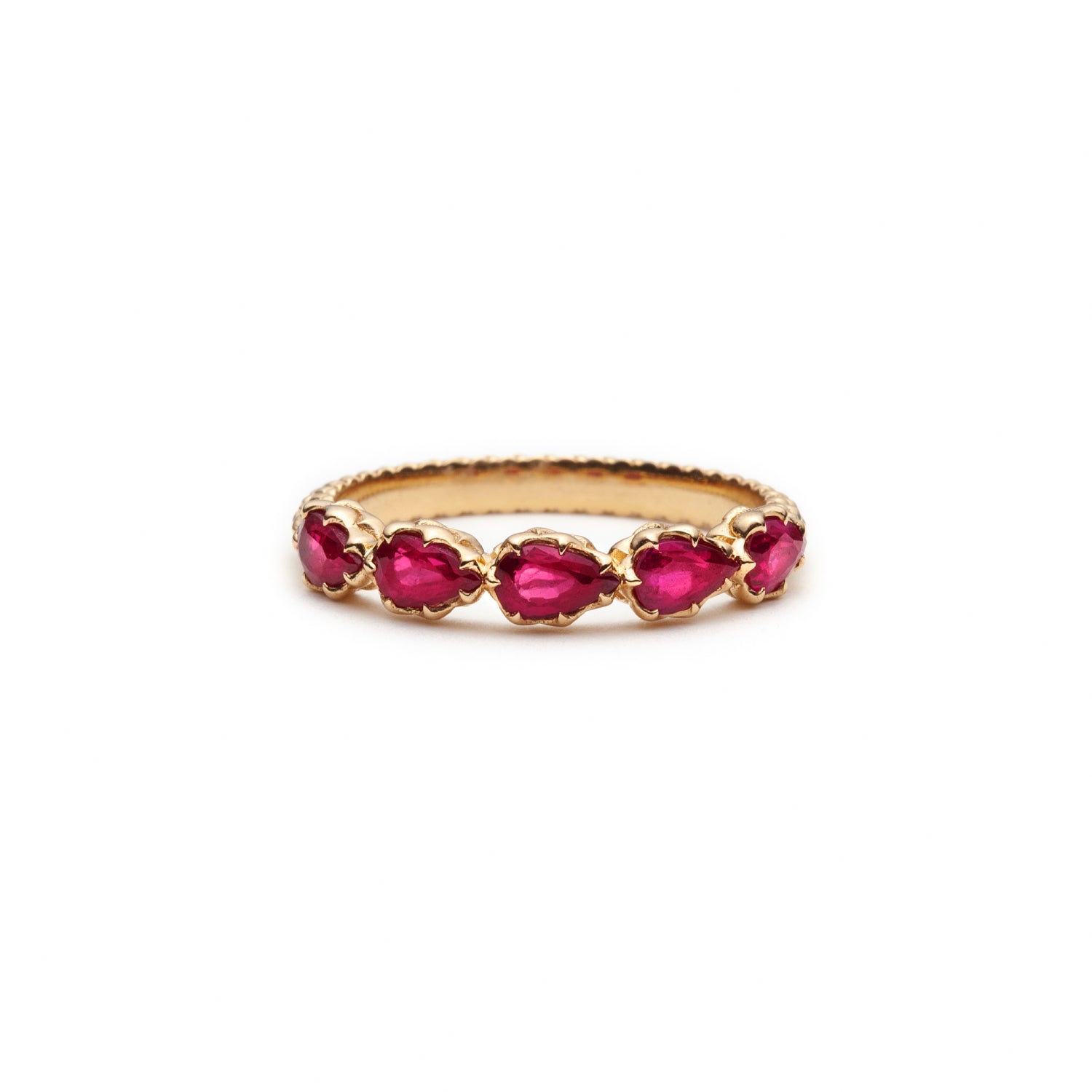 Lepia Pear-Shaped Ruby Five-Stone Ring in Yellow Gold