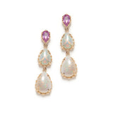 Mermaid Double Opal and Pink Sapphire Drop Earrings in Yellow Gold