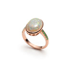 Mermaid Oval Opal and Tsavorite Cocktail Ring in Rose Gold Side View