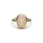 Mermaid Oval Opal and Tsavorite Cocktail Ring in Yellow Gold