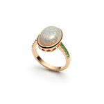 Mermaid Oval Opal and Tsavorite Cocktail Ring in Yellow Gold Side View