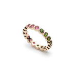 Mermaid Pink and Green Tourmaline Eternity Ring in Yellow Gold Side View