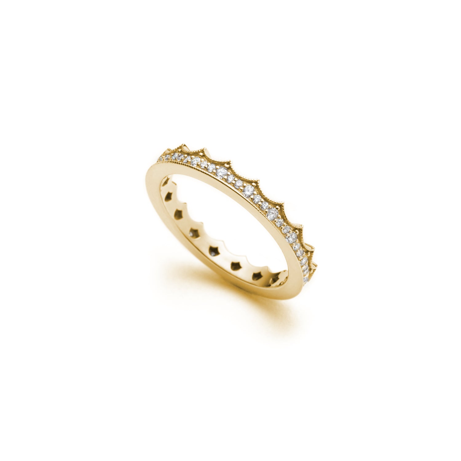 Mermaid Scales Motif Diamond Crown Ring in Yellow Gold Side View
